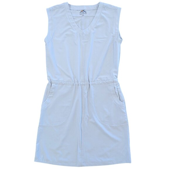 MOUNTAINS & ISLES Sun Haven Dress S Ice Blue Performance Stretch Pockets V-Neck - Picture 1 of 7